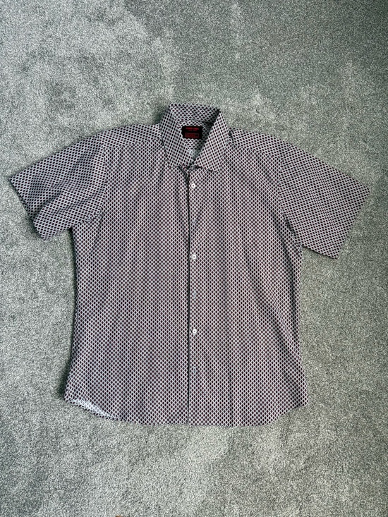 Jared Lang Other - Jared Lang Men's Short-Sleeve Geometric Button-Up Shirt - Red, Black & White